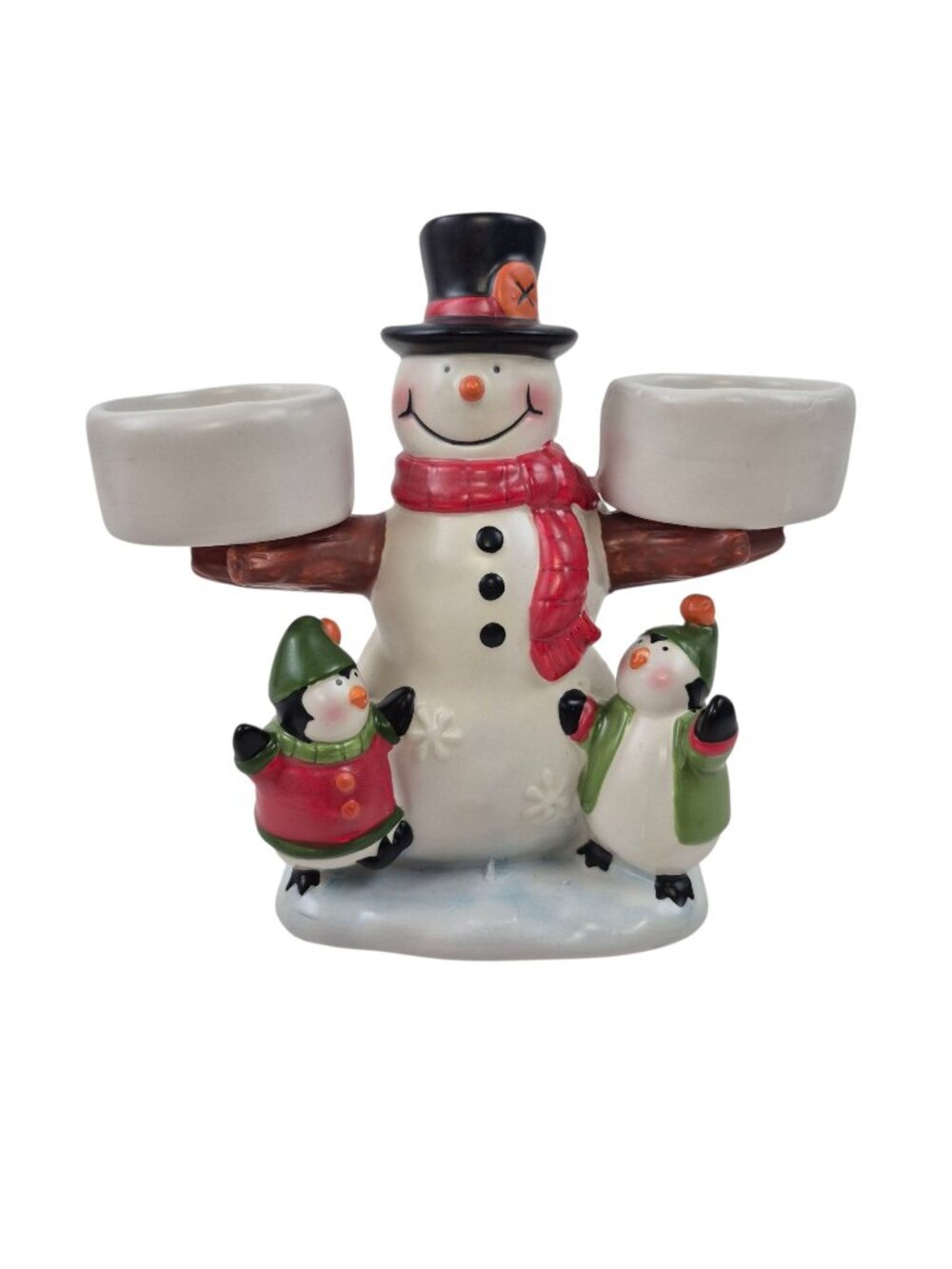 Yankee Candle Double Tealight Holder Snowman Penguins Christmas Decor Ceramic